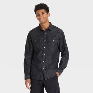 Men's Standard Fit Denim Long Sleeve Button-Down Shirt - Goodfellow & Co™